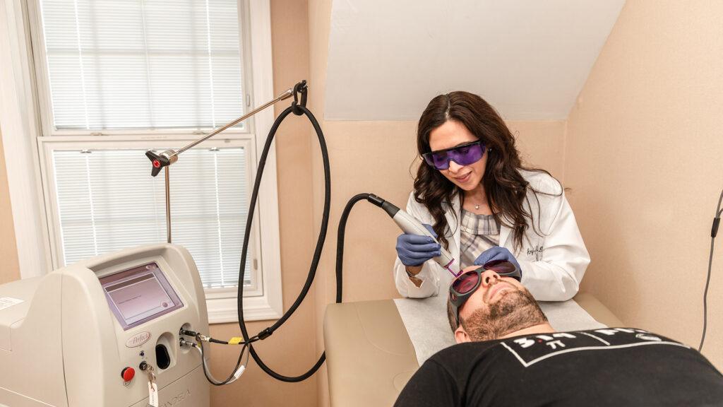 patient undergoing a laser treatment in Millburn, NJ in order to treat hyperpigmentation